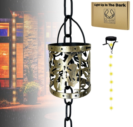 Picture of U-nitt Rain Chain: Antique Leaf, Light Up in the Dark, 8 - 1/2 ft #8565LAN